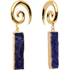 2G Blue Druzy Stone Rectangle Spiral Taper Ear Weights