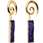 2G Blue Druzy Stone Rectangle Spiral Taper Ear Weights