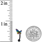 16G 5/16 Black Rainbow Pride Butterfly Curved Eyebrow Ring