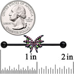 14G Pink Green Gem Black Bat Wing Industrial Barbell 38mm