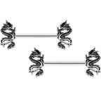 14G 9/16 Regal Medieval Dragon Barbell Nipple Ring Set