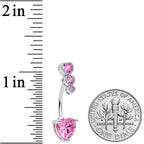Pink CZ Gem Triple Heart Drop Heart Valentines Day Belly Ring