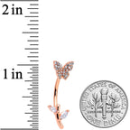 Clear CZ Gem Rose Gold Tone Butterfly Branch Top Mount Belly Ring