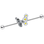14G Clear Gem Butterfly Daisy Flowers Industrial Barbell 38mm