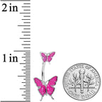 Pink Double Butterfly Glitter Wings Double Mount Belly Ring