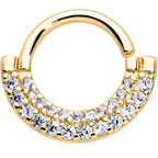 16G 5/16 Clear CZ Gem Gold Tone Double Drama Closure Ring