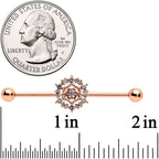 14G Clear CZ Gem Rose Gold Tone Geo Web Industrial Barbell 38mm