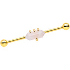 14G Pink Rose Quartz Gold Tone Claw Industrial Barbell 38mm