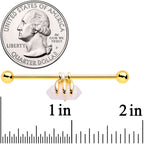 14G Pink Rose Quartz Gold Tone Claw Industrial Barbell 38mm