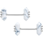 14G 9/16 White Howlite Stone Obelisks Barbell Nipple Ring Set