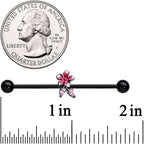14G Pink Gem Black Fanciful Flower Industrial Barbell 38mm