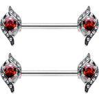 14G 9/16 Clear Red Gem Swirling Oval Barbell Nipple Ring Set