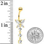 Clear CZ Gem Gold Tone Open Wing Butterfly Dangle Belly Ring