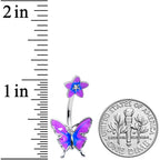 Matching Purple Flower Butterfly Double Mount Belly Ring