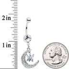 Clear Gem Crescent Moon Butterfly Dangle Belly Ring