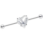 14G Clear Gem Heart Love Valentines Day Industrial Barbell 38mm