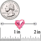 14G Pink Gem Heart Love Valentines Day Industrial Barbell 38mm