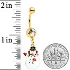 Clear Gem Gold Tone Winter Snowman Christmas Dangle Belly Ring