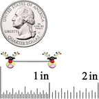 14G 9/16 Colorful Reindeer Christmas Barbell Nipple Ring Set