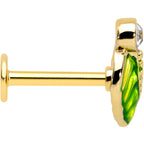 16G 5/16 Clear Gem Gold Tone Lush Green Leaf Labret Monroe Tragus