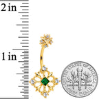 Clear Green Gem Gold Tone Noble Square Double Mount Belly Ring