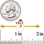 14G Gold Tone Winter Snowman Christmas Industrial Barbell 38mm