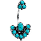 Blue Turquoise Stone Southwest Shield Double Mount Belly Ring