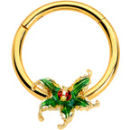 16G 3/8 Gold Tone Tiny Ladybug Leaves Hinged Segment Ring