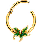 16G 3/8 Gold Tone Tiny Ladybug Leaves Hinged Segment Ring