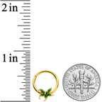 16G 3/8 Gold Tone Tiny Ladybug Leaves Hinged Segment Ring