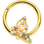 16G 3/8 Clear CZ Gem Gold Tone Abstract Hinged Segment Ring