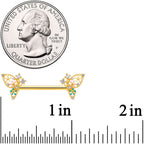 14G 9/16 Clear CZ Gem Gold Hue Abstract Butterfly Nipple Ring Set