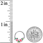 16G 3/8 Lovely Pink Flowers Hinged Segment Ring