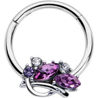 16G 3/8 Purple Gem Abstract Elegance Hinged Segment Ring