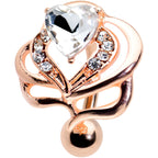 Clear Gem Rose Gold Tone Swirls Heart Top Mount Belly Ring