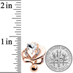 Clear Gem Rose Gold Tone Swirls Heart Top Mount Belly Ring