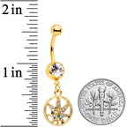 Clear Green Gem Gold Tone Circle Pot Leaf Dangle Belly Ring