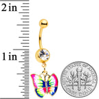Clear Gem Gold Tone Bright Rainbow Butterfly Dangle Belly Ring