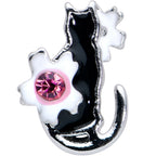 20G 1/4 Pink Gem Black Cat White Flowers Nose Bone