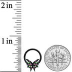 16G 3/8 Pink Green Gem Bat Wings Halloween Hinged Segment Ring