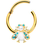 16G 3/8 White Gem Gold Tone Snow Bug Hinged Segment Ring