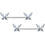 14G 9/16 Clear CZ Gem Butterflies Barbell Nipple Ring Set