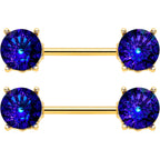 14G 9/16 Blue Gem Gold Tone Simply Elegant Nipple Ring Set