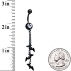 Clear Gem Black Gone Batty Halloween Dangle Belly Ring