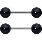 14G 1/2 Elegant Black Agate Barbell Nipple Ring Set