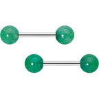 14G 1/2 Elegant Green Jade Barbell Nipple Ring Set