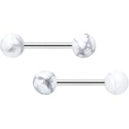 14G 1/2 Elegant White Howlite Barbell Nipple Ring Set