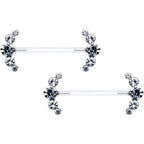 14G 13/16 Clear Gem Bioplast Simple Curvation Barbell Nipple Ring Set