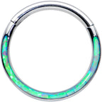 16G 3/8 Green Synthetic Opal Wider Curve Hinged Segment Ring