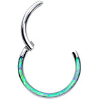 16G 3/8 Green Synthetic Opal Wider Curve Hinged Segment Ring